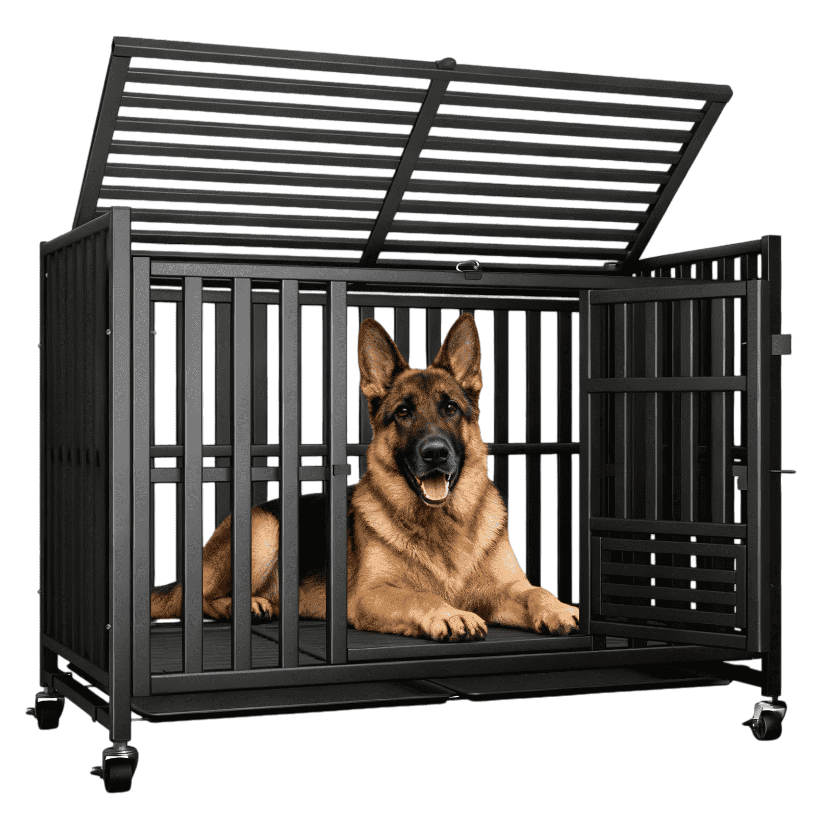 Indestructible Heavy Duty Dog Crate for Dogs, Escape-Proof Metal Kennel with Lockable Wheels & Removable Tray, Reinforced Steel Frame, Easy to Clean