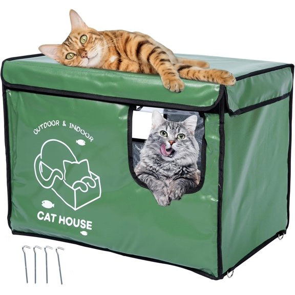 Indestructible House Outdoor with Two-Sided Escape Door, Insulated and , Outside Weatherproof Feral Shelter for Winter, Oxford Cloth Upgraded (, L)