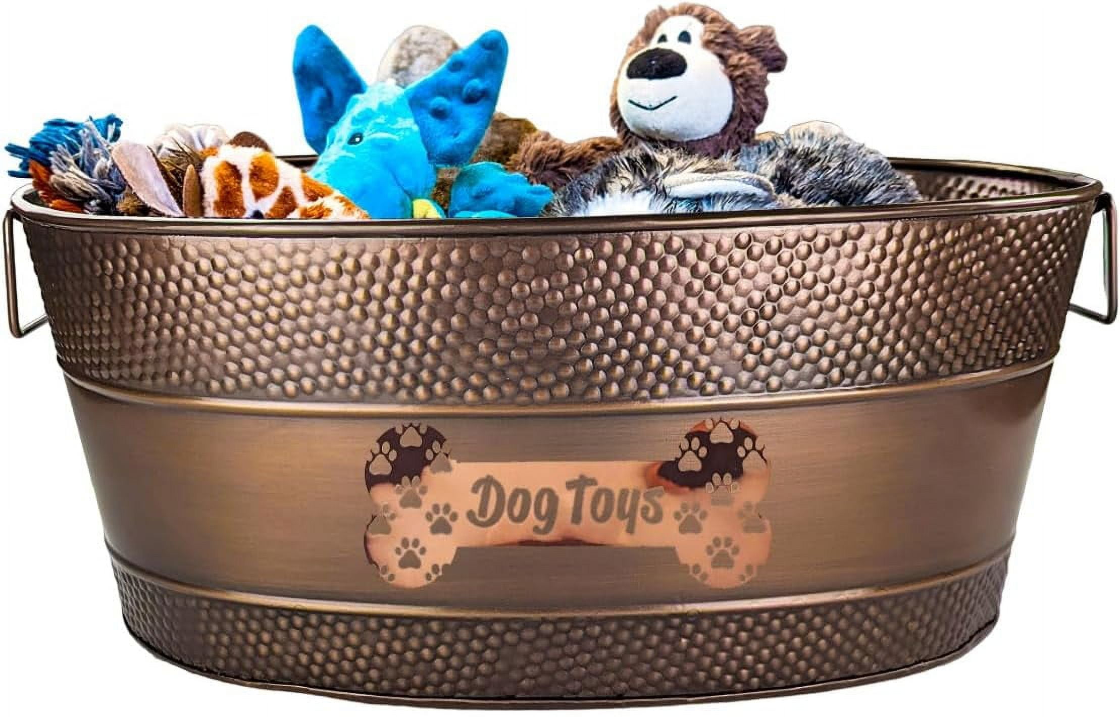 Indestructible Metal Toy Bin Galvanized Metal Bin with Handles for Accessory Storage Pet Toy Basket Blanket Basket Pawprint Design Dog Toy Box Home Farmhouse Decor Copper 25 Quart Walmart