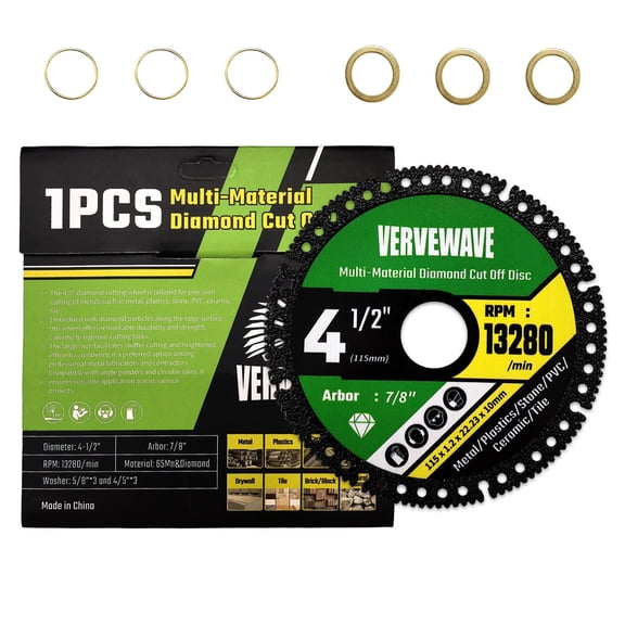 4.5 Inch Diamond Cut Off Wheel for Angle Grinder, Multi-Material Demolition Saw Blade for Metal, Stone, Tile, Plastic, 4-1/2" x 7/8" with 5/8" & 4/5" Bushings, 1-Pack