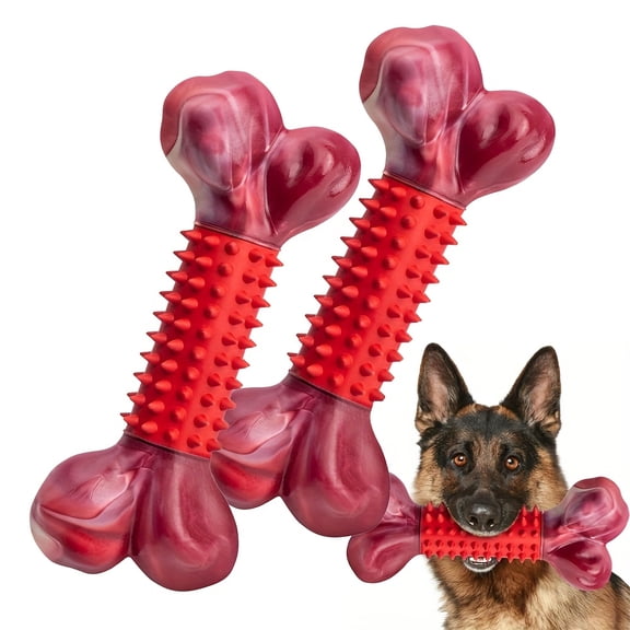 Indestructible Nylon Dog Chew Toys for Aggressive Chewers - Beef & Bacon Flavor, XL, Red & Blue, Interactive Play & Long-Lasting Fun