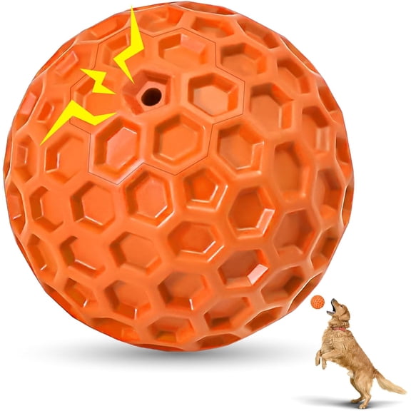 Indestructible Squeaky Dog Ball for Aggressive Chewers, Rubber Interactive Dog Toy for Teething, Relieving Anxiety. Chew Toy for Large, Medium Breeds, Outdoor & Indoor Ball.