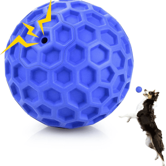Indestructible Squeaky Dog Ball - Relieves Anxiety, Cleans Teeth, Interactive Chew Toy for Large Breeds, Outdoor Waterproof