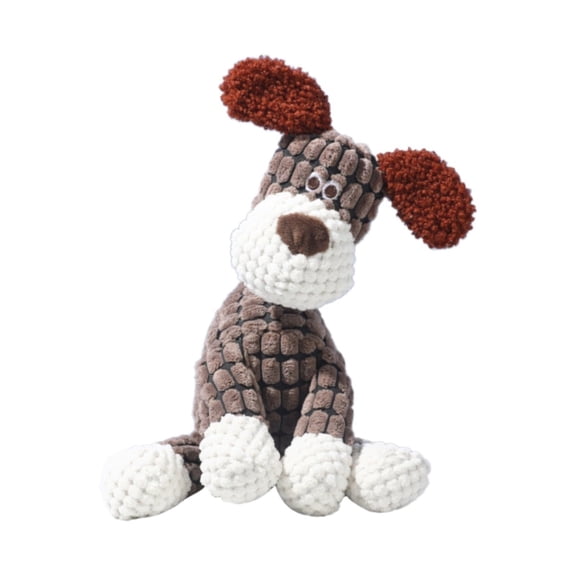 Indestructible Squeaky Dog Toy with Cotton Rope, Long-Lasting Plush Animal Chew Toy for Teething and Training, Brown