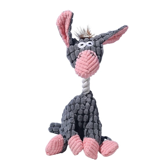 Indestructible Squeaky Dog Toy with Cotton Rope, Long-Lasting Plush Animal Chew Toy for Teething and Training, Gray