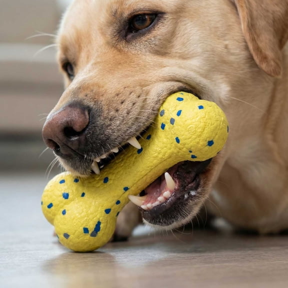 Indestructible Teeth Grinding Toy, Popcorn Ball Bone for Dogs, Boredom Relief & Dental Health for Aggressive Chewers (Yellow,S)