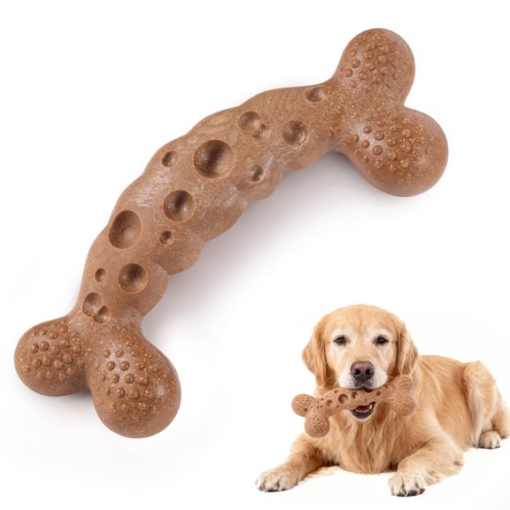 Indestructible dog chew toy for aggressive chewers, bacon flavored durable dog bone toy for medium large breed dogs to keep them busy, brown