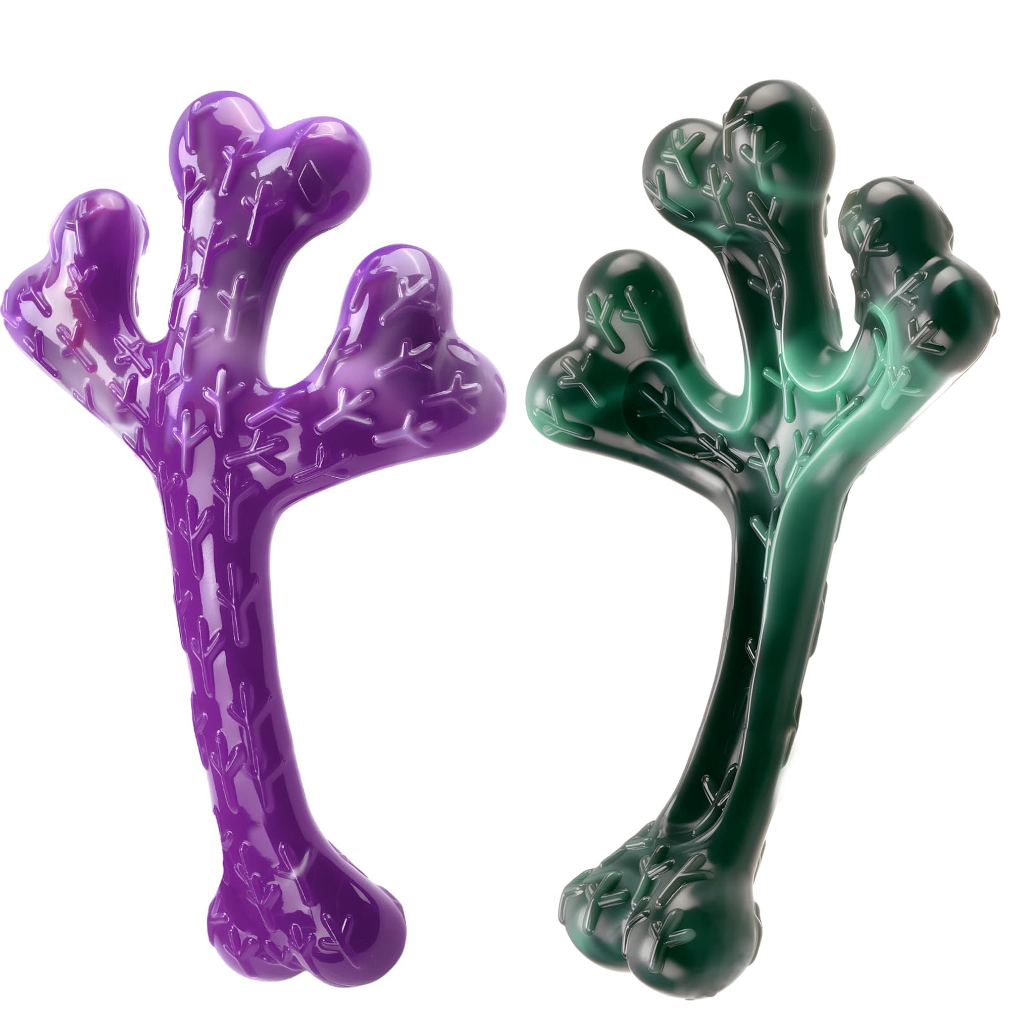Indestructible dog chew toys for aggressive chewers, 2 pack beef flavored nylon bones and textured cactus toy for large dogs 20-90 lbs, stuffable with peanut butter, long lasting, green