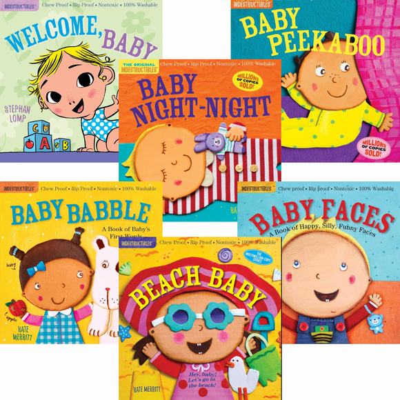 Indestructibles : Baby Babble; Baby Peekaboo; Baby Faces; Baby Night-Night; Beach Baby; Welcome Baby by Amy Pixton (6 Book Collection)