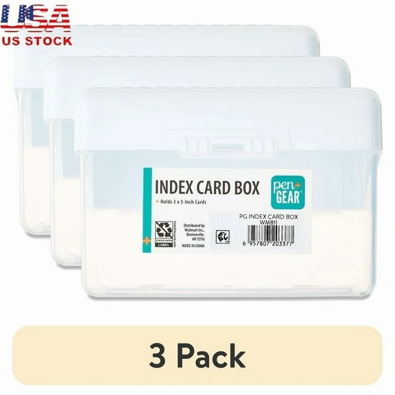Index Card Box 3 Pack Desktop Organizer Clip Top Storage Notes Office Supplies