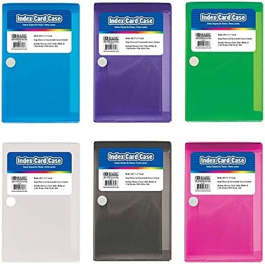 Index Card Case W/ 5 Tab Divider 3"X5", Snap Closure Plastic Storage