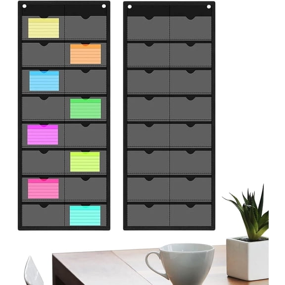 Index Card Holder 16 Compartment PVC Transparent Organizer Bag,Wall Mounted Storage Business Notepad Display System for Classroom Office and Home Use