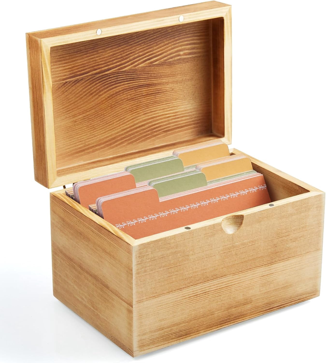 Index Card Holder, 3x5 Index Card Box, Wooden Index Card Organizer with 45 Dividers, Flashcard Notecard Holders for Home Office, Brown