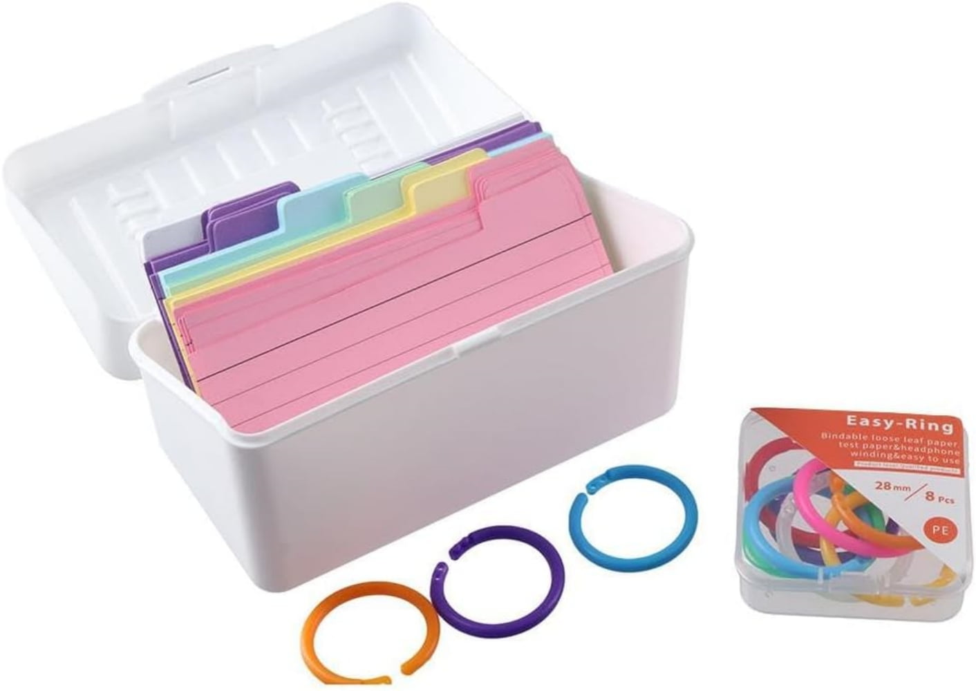 Index Card Holder, Boriyuan White Index Card Organizer Box, Include 150