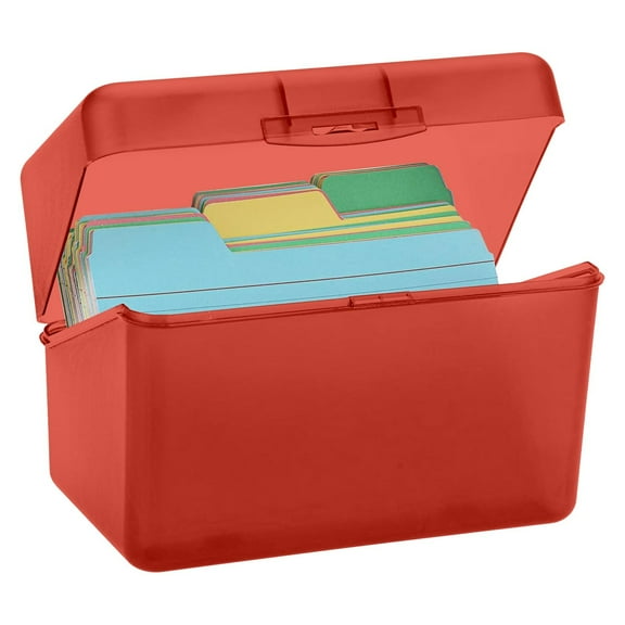 Index Card Holder Box Plastic Notecard Storage Organizer with Lid for Recipe Cards Flashcards Office Desk Filing Organization Container,1PC,Red
