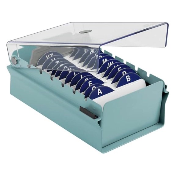 Index Card Holder, Business Card File Organizer - Metal Base, 500 Cards, AZ Index & Dividers Included - Green