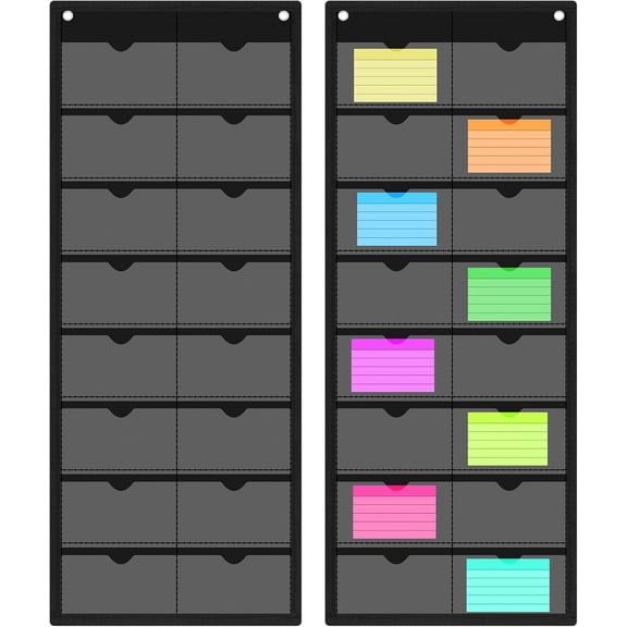 Index Card Holder Sleeve 16 Slot Plastic Organizer Hanging Wall Mount Business Note Cardholder PVC Clear Organizer Pocket for Classroom Office Library Home(wwx)