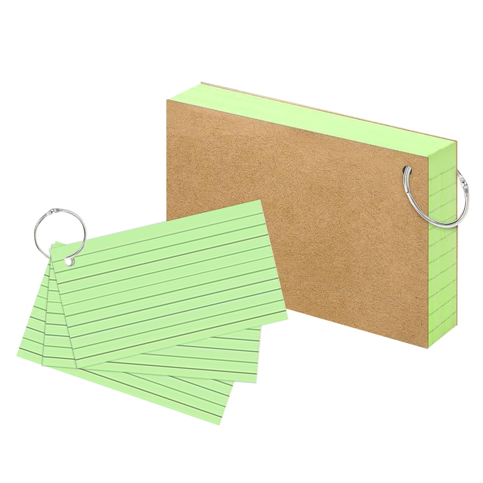 Index Cards 3x5 Inch with Key Ring, Color Flash Index Card 100 Sheets Each, Durable Portable Note Taking for Students Teachers Study Note Cards for Office Home Office