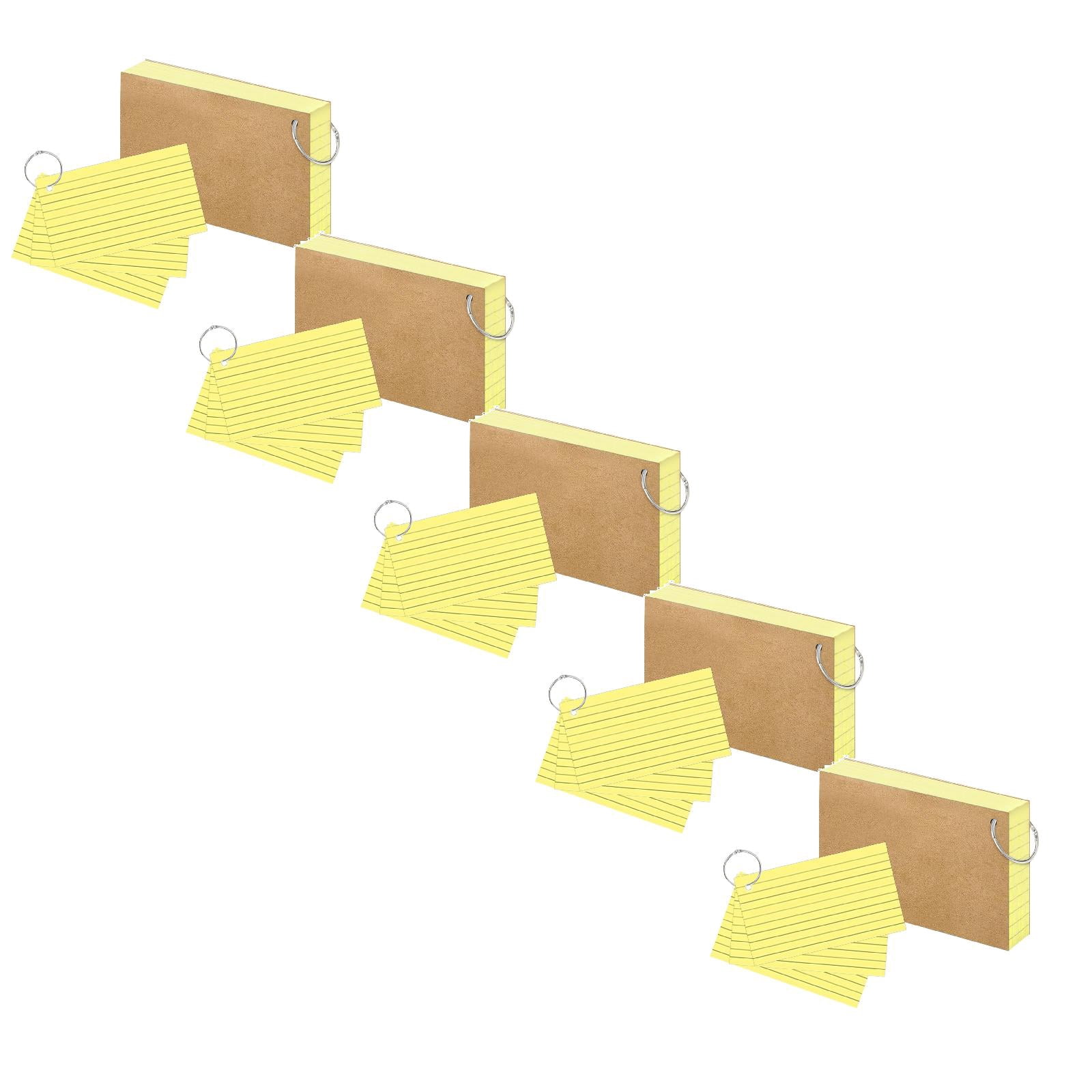 Index Cards 3x5 Inch with Key Ring, Color Flash Index Card 100 Sheets Each, Durable Portable Note Taking for Students Teachers Study Note Cards for Office Home Office 5 Pcs