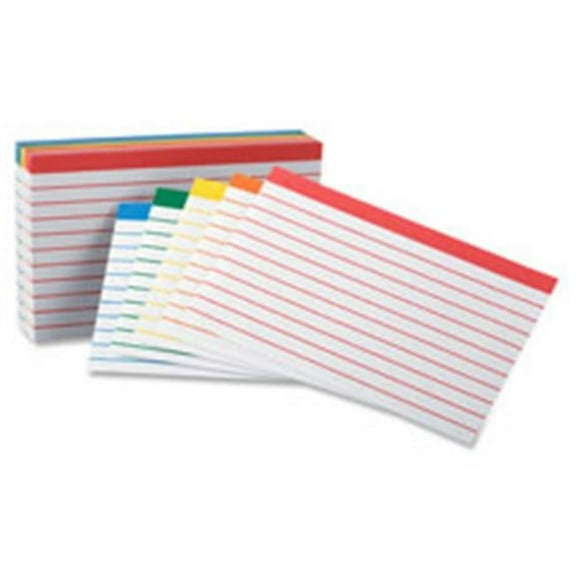 Index Cards,Ruled,3 in. x 5 in.,100-PK,Blue-Green-Yellow-Orange-Red