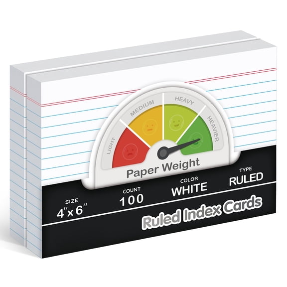 Index Cards 4x6 Inch, 100 Count, Extra Heavyweight 85 lb Cover Weight, No Bleed Through, Ruled Front Blank Back, White, Perfect for Notes Flashcards Recipes