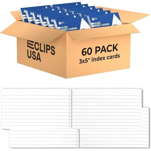 E-Clips USA 3” x 5” Index Cards White Flashcards, 60-Pack (100 Cards Per Pack)