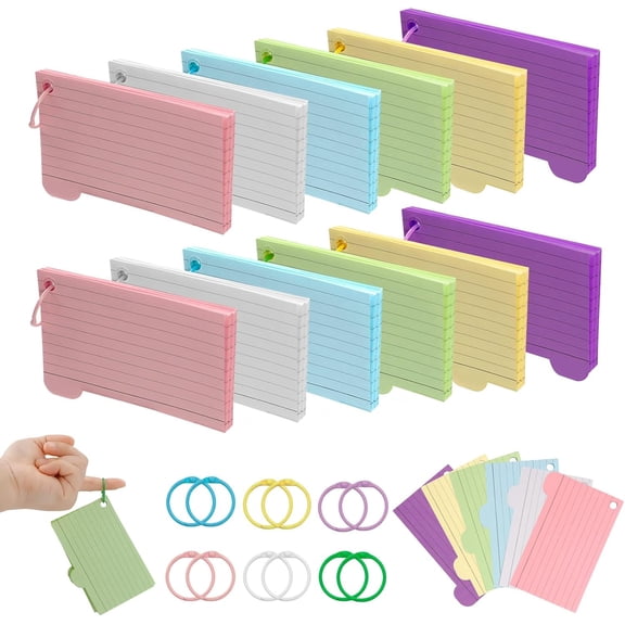 Index Cards With Ring, 3" x 5" Colored Lined Flash Cards Punched Lined Study Cards, Heavy Study Cards Both Sides Note Cards Study Card(6-Color, 300 Pcs)