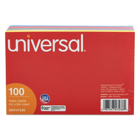 Index Cards, Ruled, 4 X 6, Assorted, 100/pack | Bundle of 5 Packs