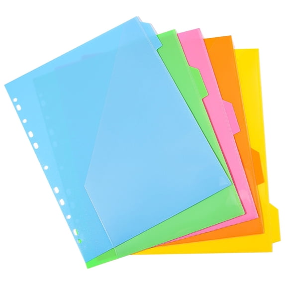 Index Dividers with 5 Color Tabs, 11 Hole PP Index Dividers, File Separator Sheets, Binder Tabs, PP Plastic Dividers, Ring Folder Insert Pages, Document Classification Organizer for Office Binder