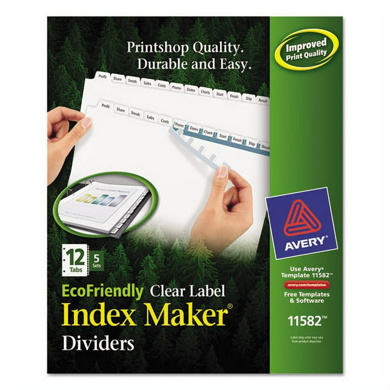 Print and Apply Index Maker Clear Label Dividers, 12-Tab, White Tabs, 11 x 8.5, White, 5 Sets Print and Apply Index Maker Clear Label Dividers, 12-Tab, White Tabs, 11 x 8.5, White, 5 Sets
