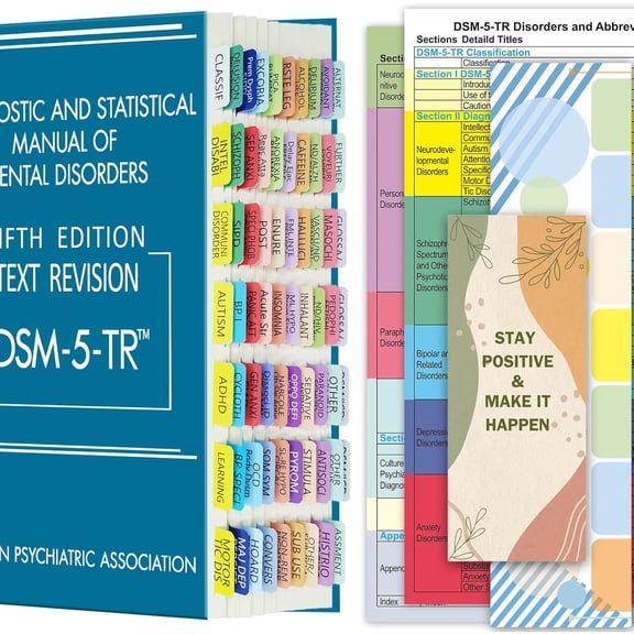 Index Tabs for DSM-5-TR, DSM-5, Color-Coded and Laminated DSM-V-TR Tabs, with 18 Blank Tabs, Alignment Guide and Inspirational Bookmark Included, Tear-Resistant & Waterproof