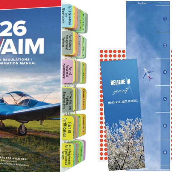 Index Tabs for 2026 FAR/AIM, Color-Code and Laminated Book Tabs for PPL, with Alignment Card, Bookmark, and Dot Stickers. (Book NOT Included)