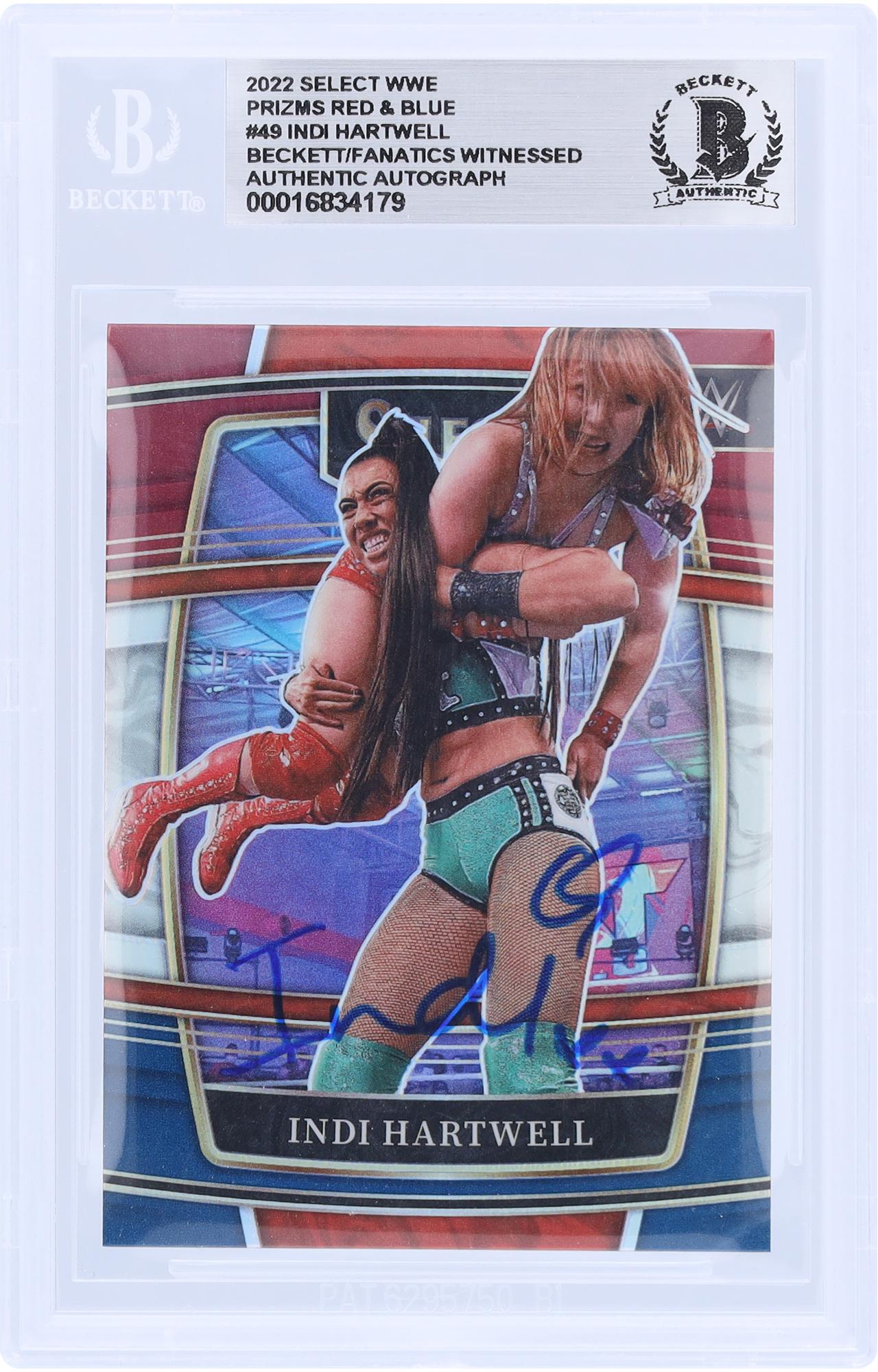 Indi Hartwell WWE Autographed 2022 Panini Select Red & Blue Prizm #49 Beckett Fanatics Witnessed Authenticated Card - Fanatics Authentic Certified