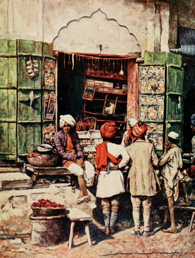 India 1910 A busy bazaar Canvas Art - Mortimer Menpes (24 x 36)