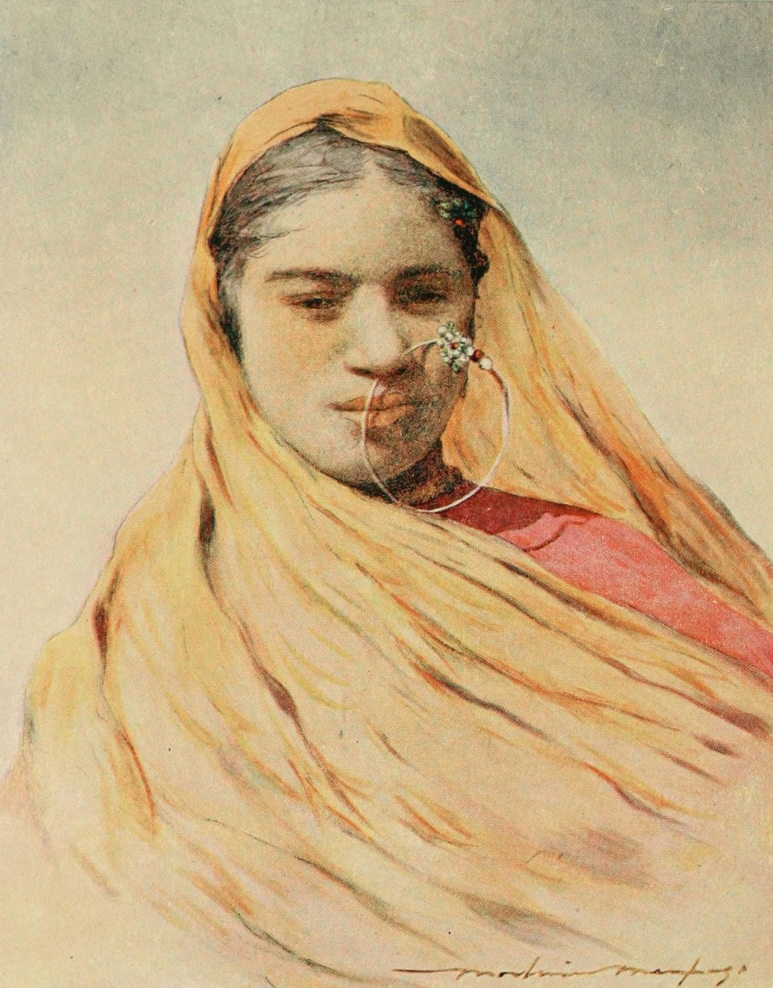 India 1910 A native woman wearing a nose ornament Canvas Art - Mortimer Menpes (18 x 24)