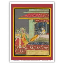 India - A Prince with his Beloved - Vintage Indian Miniature Painting c.1800s - Master Art Print (Unframed) 9in x 12in
