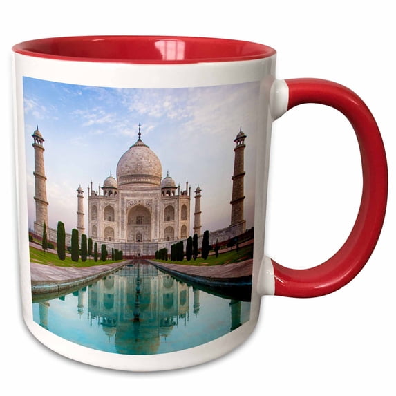 3drose, India. Agra, Portrait of the Taj Mahal with Blue Pond., 15oz Two-tone Red Mug