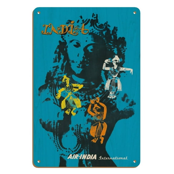 India - Air India International - Indian Classical Dancers - Vintage Airline Travel Poster 1960’s - 8 x 12 inch Vintage Wood Art Sign