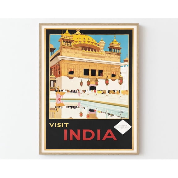 India Amristar Temple Vintage Travel Poster Art Print | Home Decor Wall Art Gift, 8x12 UNFRAMED