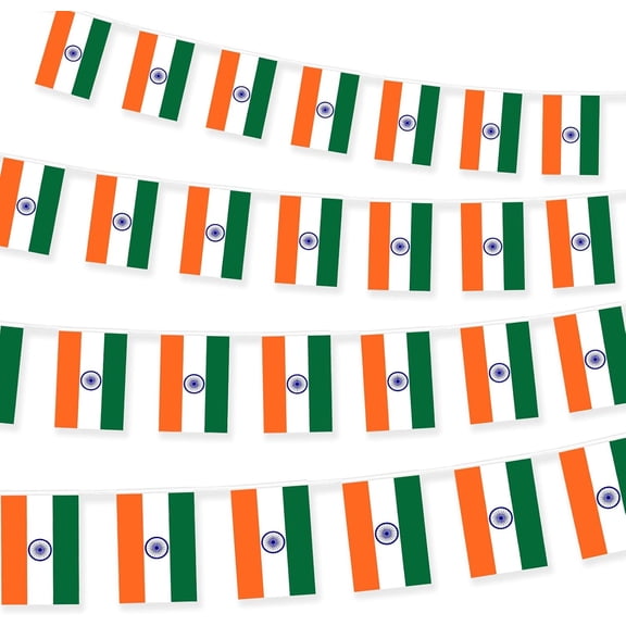 India Bunting 10 Metre Indian Flags Garland 30pcs for Party Festival Celebration Sport Schools Street Carnivals Birthday Garden Home Remembrance Day Decorations -Polyester Material Fabric