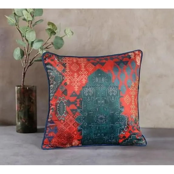India Circus by Krsnaa Mehta Heritage Haven Multicolor Printed Decorative Velvet Cushion Pillow Cover for Couch, Sofa, Bed, Pack of 1 (20 x 20 Inches)