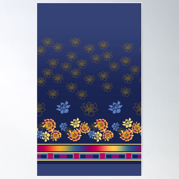 India Cloth Floral Border Print Seamless Repeat Poster Wall Art, Modern Wall Decor For Living Room Bedroom, 8x12 UNFRAMED