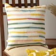 thumbnail image 1 of India. Curated. Elegant ModLines 18"x18" Printed & Embroidered Cotton Pillow, 1 of 6