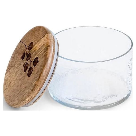 India.Curated. Leafy Twig Glass Jar With Wooden Lid-700 Ml