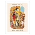 thumbnail image 1 of India - Elephant Carriage (Howdah) - France - Vintage Airline Travel Poster by Georges Beuville c.1950s - Bamboo Fine Art 290gsm Paper (Unframed) 12x16in, 1 of 4