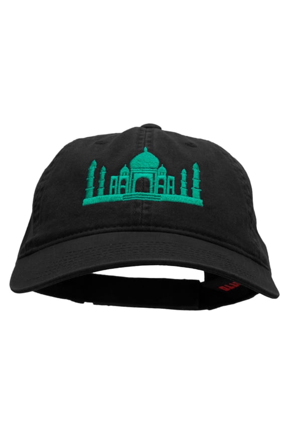 India Embroidered Garment Washed Cotton Twill Cap - Black OSFM