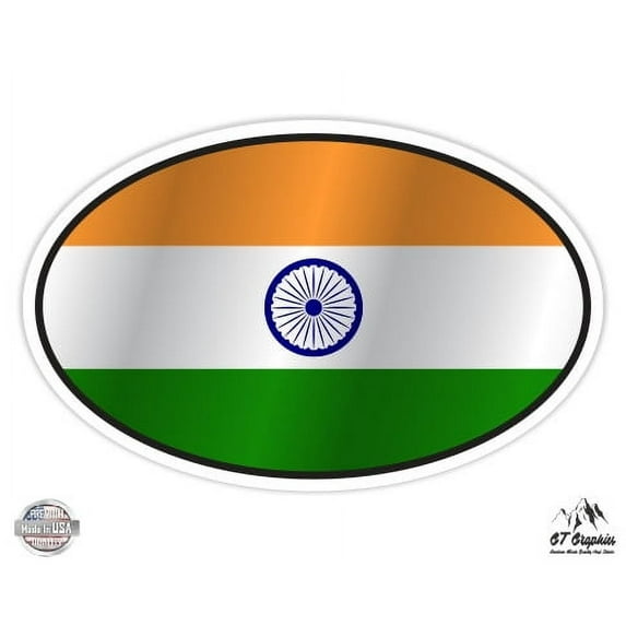 India Flag Oval - 7" Vinyl Sticker - For Car Laptop I-Pad - Waterproof Decal
