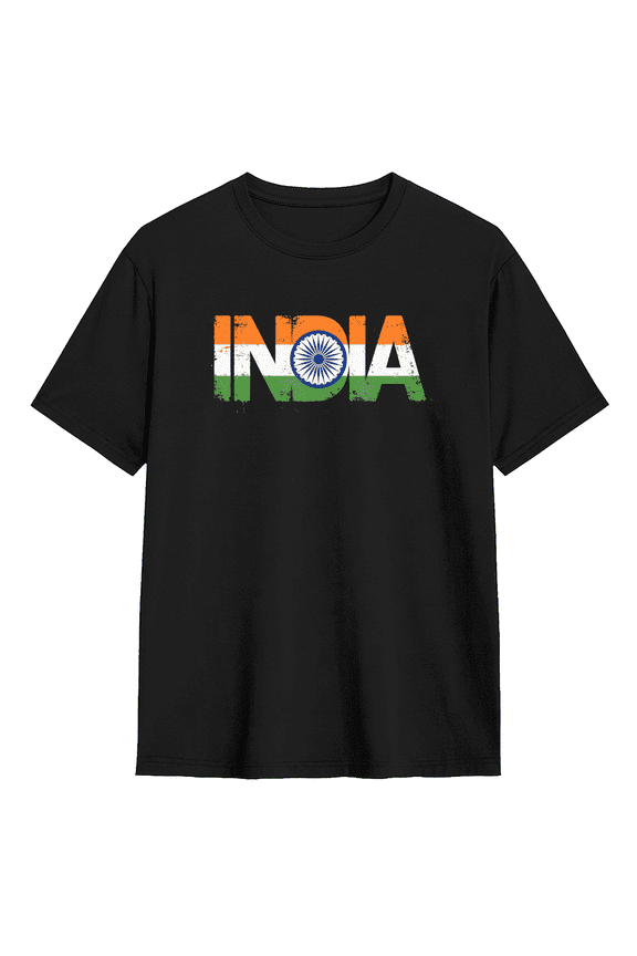 India Flag Retro Graphic Tee For Men And Women, Travel Vacation Cotton Short Sleeves T-Shirt