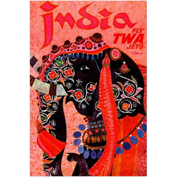 India - Fly TWA Jets - Vintage Airline Travel Poster (8x12Inches(US/CANonly))