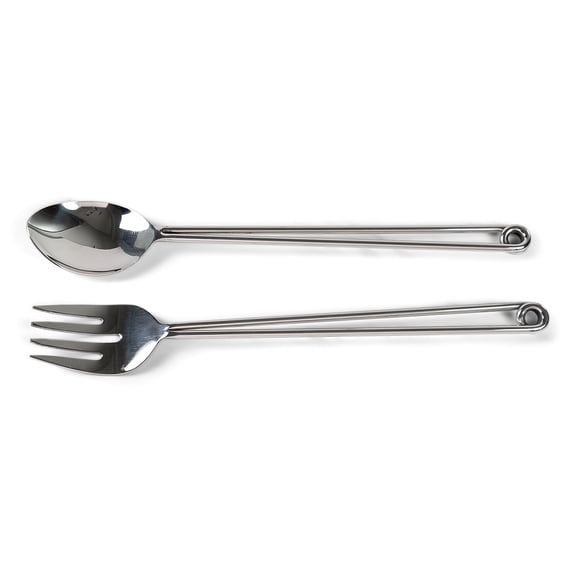 India Handicrafts 15876 Looped Handle Silver Tone 15 Inch Stainless Steel Flatware Serving Set